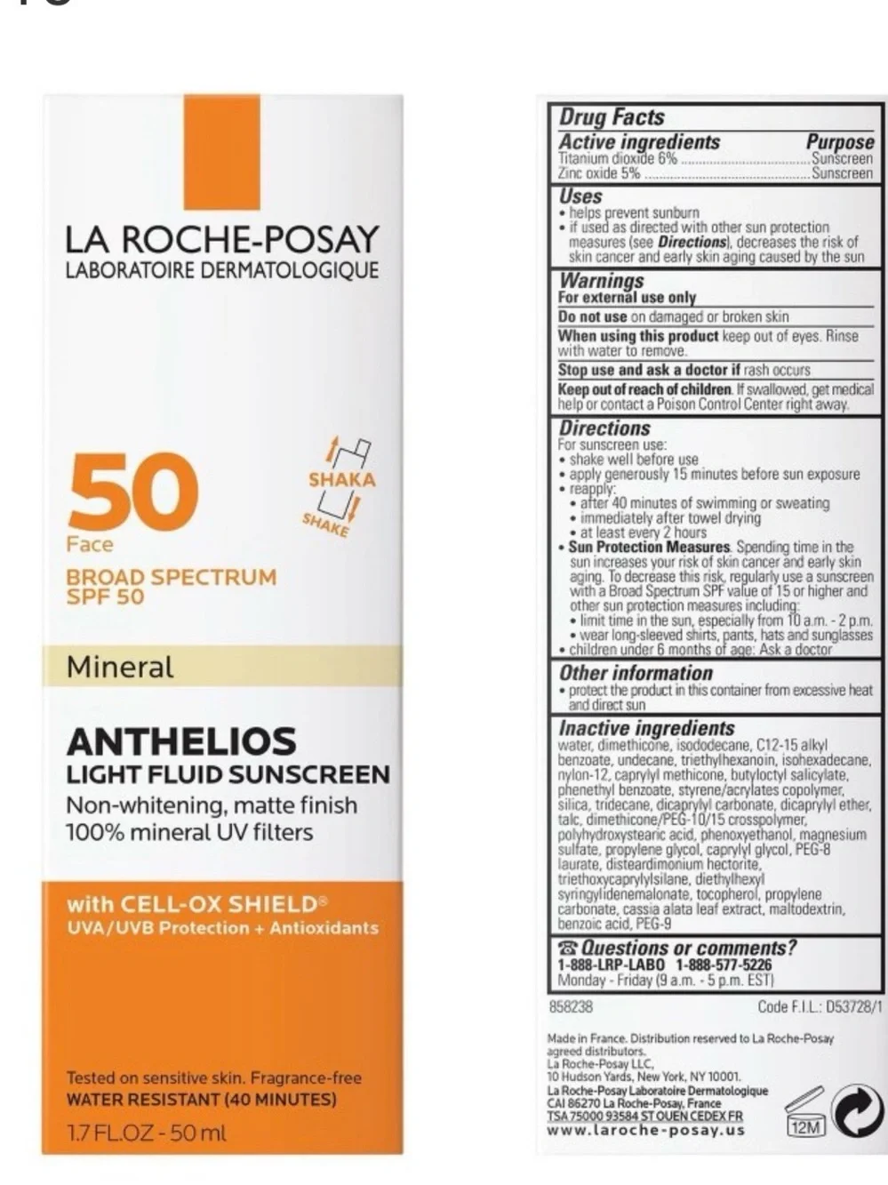 La Roche-Posay Anthelious Mineral Light Fluid Sunscreen SPF 50 - White/Orange